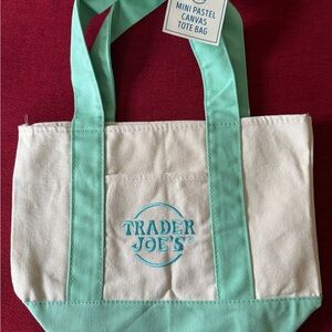 Trader Joe’s Mint Green and Cream Canvas Tote Bag